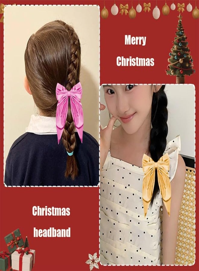 Sdopbinbin Pink Glitter Hair Clips Gold Christmas Bow Hair Clips Long Tail Bows for Little Girls Big Sparkly Bowknot Hair Barrettes Pink Christmas Head Accessories for Women Girls Cute Hair Bow Barrettes - Image 3